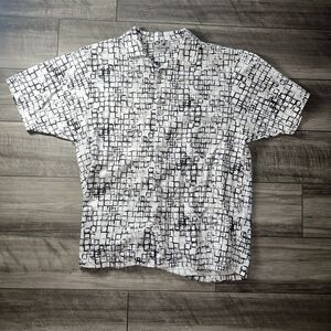 Stacy Adams Linen Shirt White design Mens Button-up Short Sleeve‎ XXL